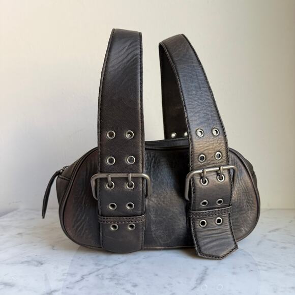 Free People Sheepskin Leather Buckle Strap Mini Bag Grunge Y2K Style - Picture 2 of 16